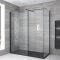 Walk-In Dusche, Schwarz, für Eckeinbau – inkl. Duschwanne mit Schiefer-Effekt (Finish wählbar) – Größe und Seitenpaneel wählbar – Nox