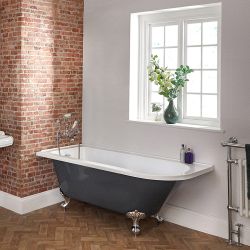 Freistehende Eck-Badewanne 1685mm x 750mm Rechts- oder Linksbündig | Steingrau - Farbe der Füße wählbar - Oxford