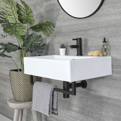 Hängewaschbecken mit Handtuchhalter, eckig, Weiß, Größe wählbar - Sandford