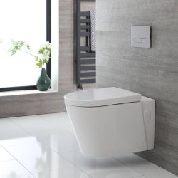 Rundes Hänge-WC Weiß ohne Spülrand inkl. Sitz mit Absenkautomatik - Alswear