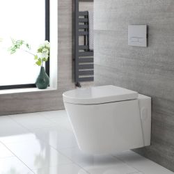 Rundes Hänge-WC Weiß ohne Spülrand inkl. Sitz mit Absenkautomatik - Alswear