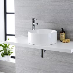 Aufsatzwaschbecken, rund, 400mm - mit hoher Waschtischarmatur - Covelly