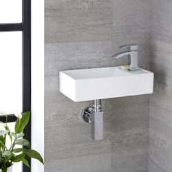 Hängewaschbecken, rechteckig – 400mm x 220mm, mit 1 Hahnloch - Halwell
