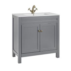 Waschtisch mit Unterschrank und Waschbecken, 800mm (Farbe wählbar) – Farbe und Design der Griffe wählbar – Warwick