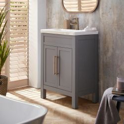 Waschtisch mit Unterschrank und Waschbecken, 600mm (Farbe wählbar) – Farbe und Design der Griffe wählbar – Warwick