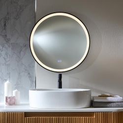 Runder Wandspiegel mit LED- Beleuchtung 600mm | Schwarz - Camila