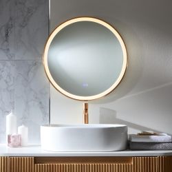 Runder Wandspiegel mit LED- Beleuchtung 600mm | satiniertes Kupfer - Camila