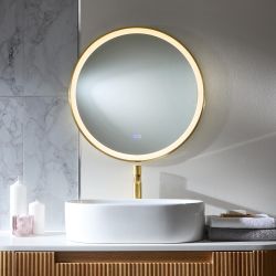 Runder Wandspiegel mit LED- Beleuchtung 600mm | satiniertes Gold - Camila