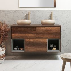 Hängender Waschtischunterschrank 1200mm inkl. Auswahl an Elements-Aufsatzwaschbecken | Farbe der Einheit & LED wählbar - Hoxton