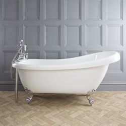 Freistehende Badewanne mit einer erhöhten Rückenschräge, 1710mm x 740mm | Weiß, Farbe der Füße wählbar – Oxford