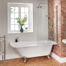 Freistehende Eck-Badewanne mit Aufsatz, 1685mm x 750mm Rechts- oder Linksbündig | Weiß - Farbe der Füße wählbar - Oxford