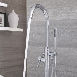 Freistehende Einhebel-Badewannenarmatur inkl. Handbrause rund – Finish Wählbar