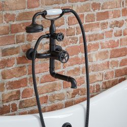 Steampunk Badewannenarmatur mit runden Griffen Wandmontage - inkl. Handbrause - Farbe Wählbar - Zandra