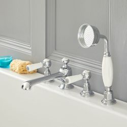 Elizabeth Traditionelle 4-Loch Hebelgriff-Wannenarmatur mit ausziehbarer Handbrause - Wählbares Finish