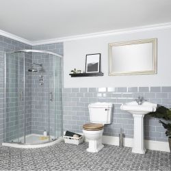 Badezimmerset Retro mit Viertelkreisduschkabine, WC und Standwaschbecken - Oxford