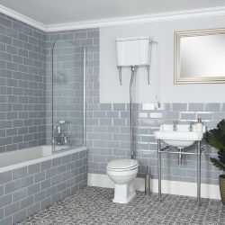Badezimmerset Retro - Einbau-Badewanne, WC mit hohem Spülkasten & Waschbecken mit Metallgestell – Richmond