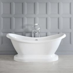 Badezimmerset Retro mit freistehender Badewanne, WC und Säulenwaschbecken - Ryther