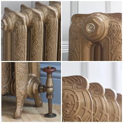 Gusseisen-Heizkörper – Höhe 950mm, Breite auswählbar – Vintage Gold-Optik – Charlotte