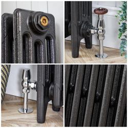Gusseisen-Heizkörper (4-Säulen) – Höhe 560mm, Breite auswählbar – antike Graphit-Optik – Mercury