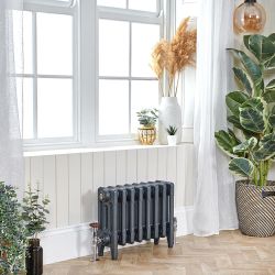 Gusseisen-Heizkörper (4-Säulen) – Höhe 560mm, Breite auswählbar – antike Silber -Optik – Mercury