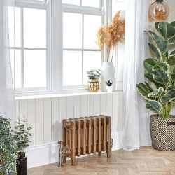 Gusseisen-Heizkörper (4-Säulen) – Höhe 560mm, Breite auswählbar – Vintage Gold-Optik – Mercury