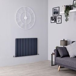Aluminium Design Heizkörper Horizontal H600mm Doppellagig Anthrazit, Breite Wählbar - Revive Air