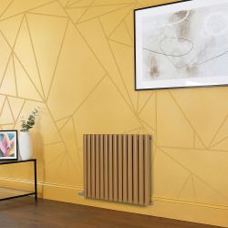 Hudson Reed x ECOSO Aruba Elektro-Designheizkörper, Horizontal, Gelb (Autumn Yellow), 635mm Hoch – verschiedene Größen, Thermostat und Kabelabdeckung wählbar