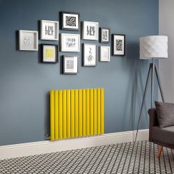 Hudson Reed x ECOSO Aruba Elektro-Designheizkörper, horizontal, Gelb (Dandelion Yellow) – 635mm hoch – verschiedene Größen, Thermostate und Kabelabdeckungen
