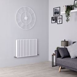 Aluminium Design Heizkörper Horizontal H600mm Doppellagig Weiß, Breite Wählbar - Revive Air