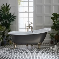 Freistehende Badewanne mit einer erhöhten Rückenschräge, 1710mm x 740mm | Metallicfarbe und Farbe der Füße wählbar – Oxford