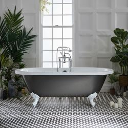 Freistehende Badewanne mit Mittelablauf, 1780mm x 825mm | Metallicfarbe und Farbe der Füße wählbar – Oxford