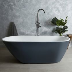Freistehende Badewanne (oval) mit Rückenschräge, 1670mm x 730mm - Steingrau - Witton