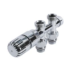 Mittelanschluss Hahnblockventil, Durchgang, thermostatisch, Chrom, Rohr-Adapter wählbar