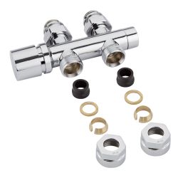 Hahnblock Heizkörperventil Gerade Manuell Chrom inkl. Multiadapter für 15mm Kupferrohre im Set