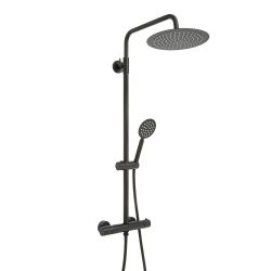 Teleskop-Duschsäule mit Thermostat inkl. Handbrause und rundem Duschkopf - Schwarz – Nox