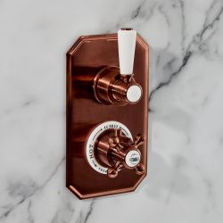 Hudson Reed Elizabeth - Retro Unterputz-Thermostat für 2 Verbraucher - satiniertes Kupfer