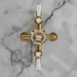 Hudson Reed Elizabeth - Retro Aufputz-Thermostat für 2 Verbraucher - satiniertes Gold