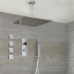 Digitale 3-Wege Dusche inkl. quadratischem Duschkopf zur Deckenmontage, Körperdüsen & Brause - Narus