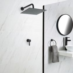 Einhebel-Duscharmatur Unterputz & 300x300mm Regenduschkopf Eckig, Schwarz - Nox