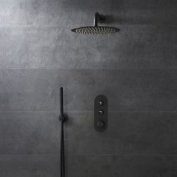 Duscharmatur mit Drucktasten 2 Verbraucher inkl. 300mm Duschkopf Rund, Handbrauseset wählbar - Schwarz - Idro