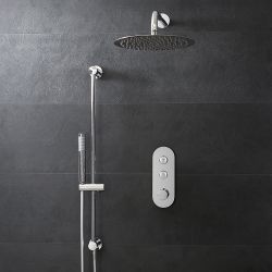 Duscharmatur mit Drucktasten 2 Verbraucher inkl. 300mm Duschkopf Rund, Handbrauseset wählbar - Chrom - Idro