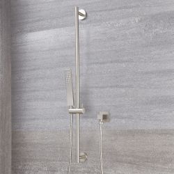 Duschstange mit eckiger Brause - Gebürstetes Nickel