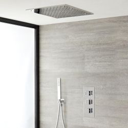 Duschsystem mit Thermostat – mit 400mm x 400mm Unterputz-Duschkopf und Handbrauseset - Chrom – Kubix