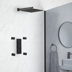 Duschsystem mit Unterputz-Thermostat - inkl. 300mm x 300mm Duschkopf und Körperdüsen - Schwarz - Preto