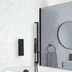 Duschsystem mit Unterputz-Thermostat - inkl. Überlauf-Wanneneinlauf und Brausestangenset - Schwarz - Preto