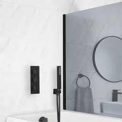 Duschsystem mit Unterputz-Thermostat - inkl. Überlauf-Wanneneinlauf und Handbrauseset - Schwarz - Preto