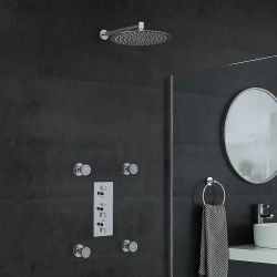 Rundes Dusch-Thermostat mit 300mm Duschkopf und Massagedüsen, Chrom - Como