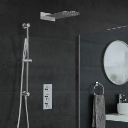 Rundes Dusch-Thermostat mit schmalem Duschkopf und Brausestangenset, Chrom - Como