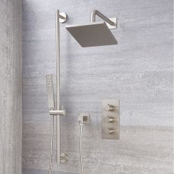 Harting Thermostatarmatur mit 200mm quadratischem Kopf und Duschstangenset - Gebürstetes Nickel