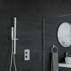 Eckiges Dusch-Thermostat mit Brausestangenset, Chrom - Kubix